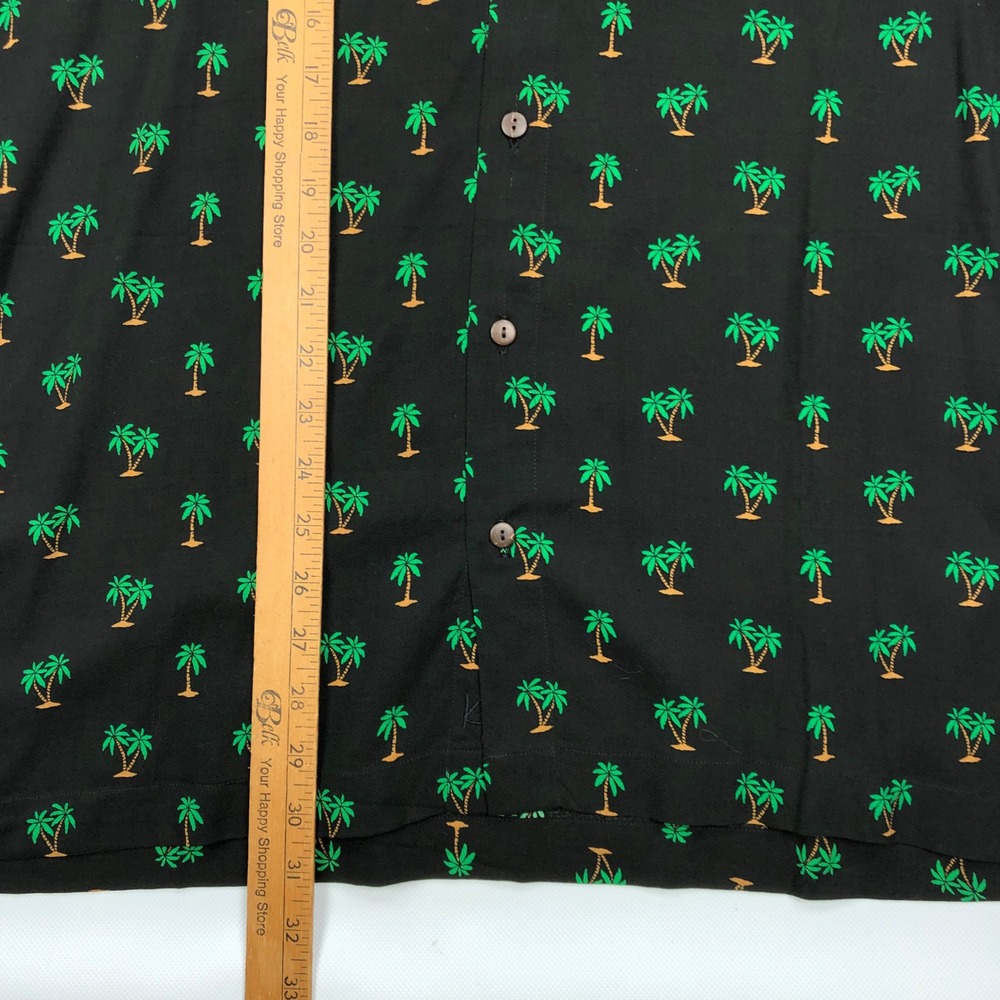 Kenny Flowers Shirt Mens XL Palm Tree Print Rayon Button Up Black - Picture 4 of 8
